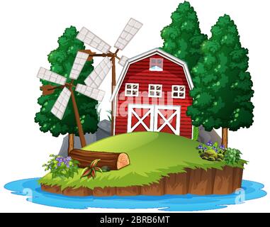 Scène avec grange rouge sur fond blanc illustration Illustration de Vecteur