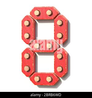 Numéro numérique rouge jouet en bois 8 8 3D render illustration isolé sur fond blanc Banque D'Images