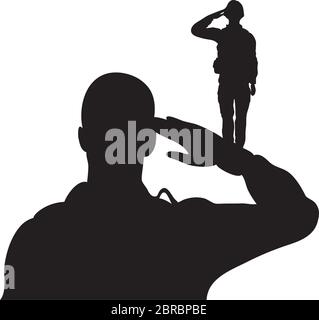 les soldats saluent les figures silhouettes icônes Illustration de Vecteur