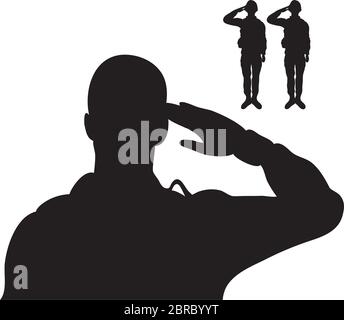 les soldats saluent les figures silhouettes icônes Illustration de Vecteur