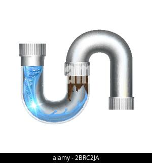 Obstruction dans le tuyau d'eau de la salle de bain et le vecteur de nettoyage Illustration de Vecteur