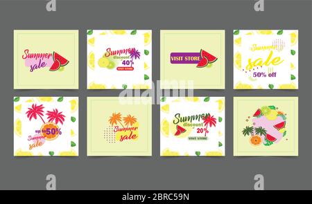 Modèles de post-production Vector instagram pour les remises saisonnières de l'été Illustration de Vecteur