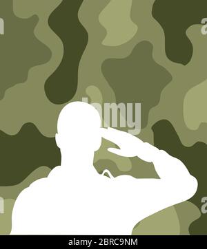 silhouette de soldat en forme de camouflage sur fond de camouflage Illustration de Vecteur