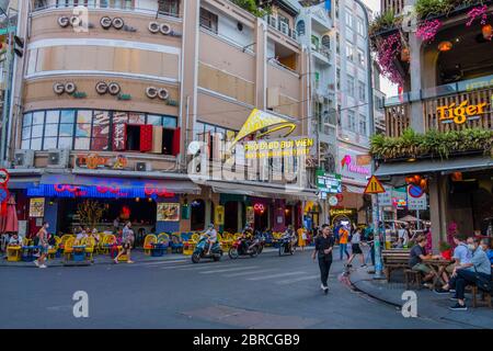 Bui Vien Walking Street, Pham Ngu Lao, Ho Chi Minh ville, Vietnam, Asie Banque D'Images