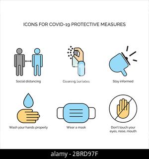 Jeu d'icônes mesures de protection contre les coronavirus Illustration de Vecteur