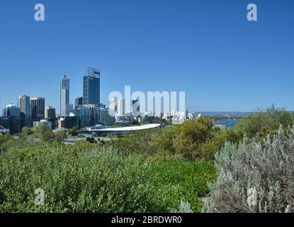 PERTH, Australie occidentale - 20 SEPTEMBRE 2015 : vue sur les bâtiments du quartier central des affaires depuis Kings Park. Perth est la capitale de l'Austr Banque D'Images