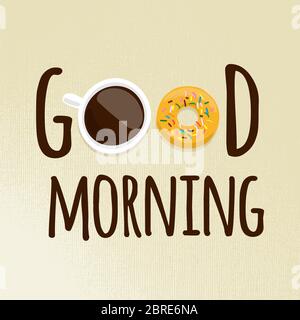 Texte du matin avec illustration une tasse de café avec beignet allumé Illustration de Vecteur