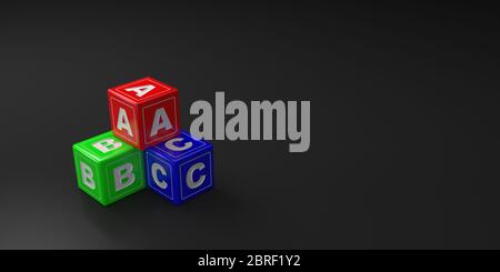 Blocs de jouets ABC ou cubes de couleurs rouge, vert et bleu Banque D'Images