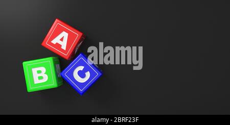 Blocs de jouets ABC ou cubes de couleurs rouge, vert et bleu Banque D'Images