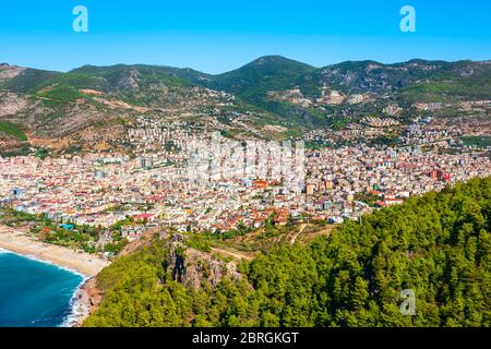 Alanya vue panoramique aérienne, province d'Antalya sur la côte sud de la Turquie Banque D'Images