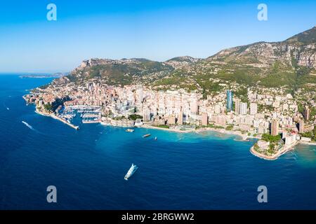 Monte Carlo, Monaco vue panoramique aérienne. Monaco est un pays sur la côte d'Azur près de la France en Europe. Banque D'Images