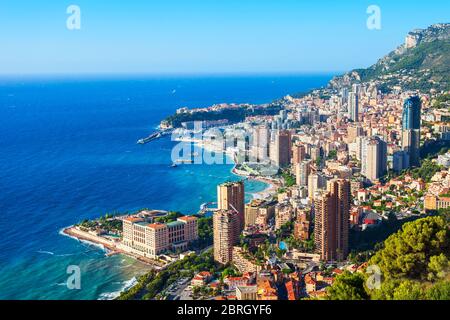 Monte Carlo, Monaco vue panoramique aérienne. Monaco est un pays sur la côte d'Azur près de la France en Europe. Banque D'Images