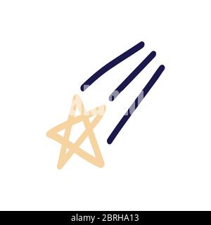 Étoile de chute dessinée à la main. Une star de tir. Lignes sombres sur fond blanc. Illustration du vecteur Doodle. Illustration de Vecteur