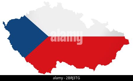 Carte de la république tchèque avec texture drapeau sur fond blanc, illustration,texturé , symboles de la république tchèque ,pour la publicité ,promouvoir, TV commercial Banque D'Images