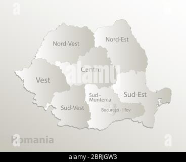 Roumanie carte Division administrative sépare les régions et les noms région individuelle, papier carte 3D vecteur naturel Illustration de Vecteur