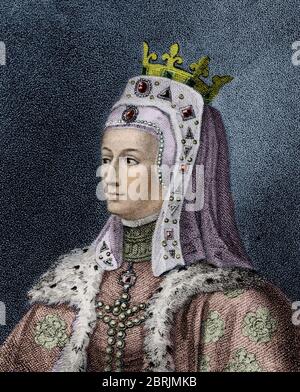 Portrait de la reine d'Angleterre Isabelle de France (Isabelle de France (Isabella de France) (1295-1358), reine consort du roi Edouard I) Gravure du Banque D'Images