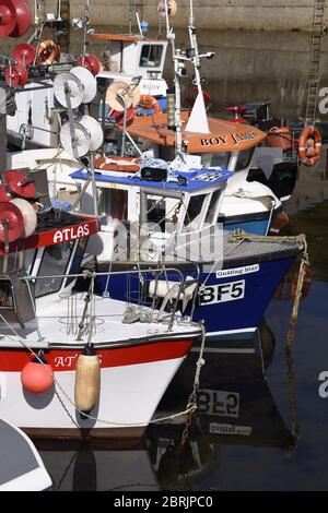 Bateaux de pêche, port de Gamrie, Aberdeenshire, Écosse Banque D'Images