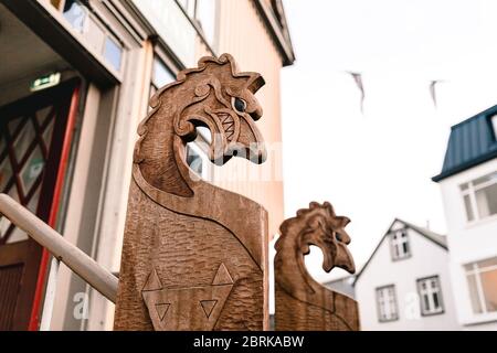 symbole et détail des maisons viking historiques dans l'islande reykyavik Banque D'Images