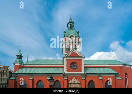Eglise rouge Sankt Jacobs dans le centre de Stockholm Banque D'Images