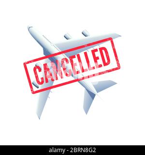 Vol annulé, avion avec cachet annulé. Illustration de Vecteur