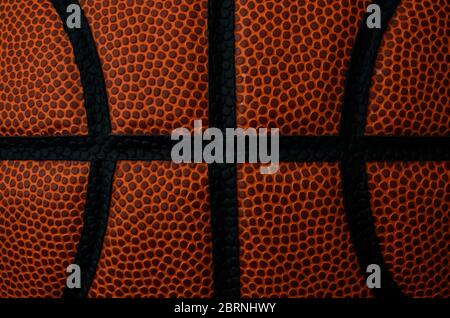 Focus Stack là où les coutures se rencontrent sur un ballon de basket-ball Banque D'Images