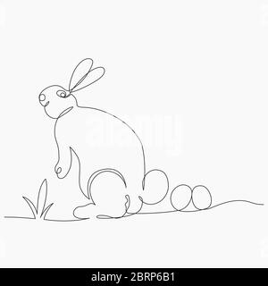 Easter Day concept, Continuous One Line drawing lapin easter Hare. Illustration vectorielle. Illustration de Vecteur