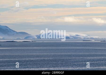 Doux coucher de soleil autour de la péninsule antarctique, l'archipel de Palmer, l'Antarctique Banque D'Images