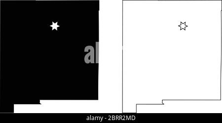 Nouveau Mexique CARTE de l'État DU NOUVEAU-MEXIQUE États-Unis avec Capital City Star à Santa Fe. Silhouette et contour noirs isolés sur fond blanc. Vecteur EPS Illustration de Vecteur