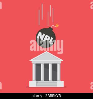 Texte de la NPL sur la bombe noire tombant dans le bâtiment de banque. Illustration vectorielle Illustration de Vecteur