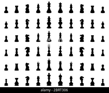 Silhouettes noires de figures d'échecs sur fond blanc Banque D'Images