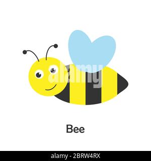 Abeille mignon dans le style de dessin animé, carte d'insecte pour enfant, activité préscolaire pour les enfants, illustration vectorielle Illustration de Vecteur