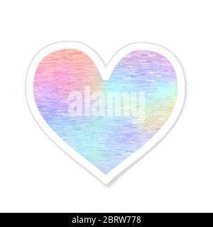 Étiquette vintage en forme de coeur en feuille holographique colorée sur blanc Illustration de Vecteur