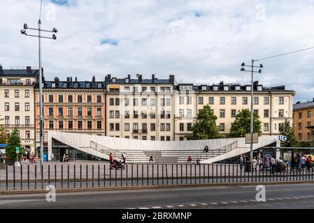 Stockholm, Suède - 8 août 2019 : vue panoramique sur la place Odenplan en centre-ville Banque D'Images