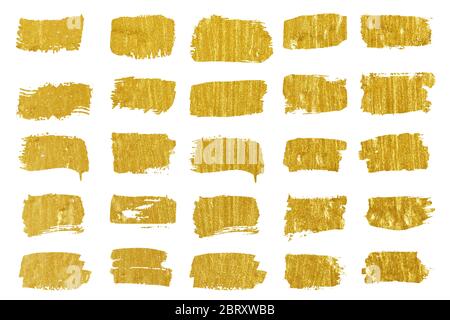 Collection de peinture dorée. Grassez les traits or de l'élément abstrait peint à la main avec une brosse. Banque D'Images