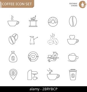 Ensemble d'icônes fines pour café Illustration de Vecteur