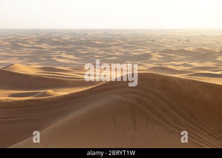 Dunes de sable du désert avec des traces de roues de voiture Banque D'Images