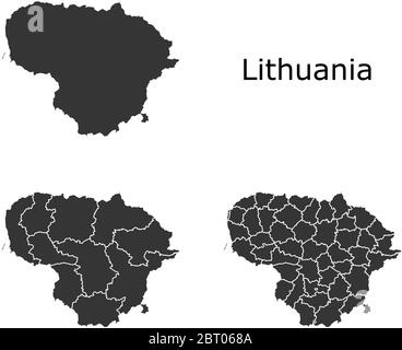 Cartes vectorielles de la Lituanie avec régions administratives, municipalités, départements, frontières Illustration de Vecteur