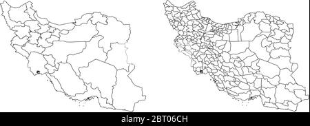 Deux cartes vectorielles détaillées des régions et zones administratives de l'Iran en blanc Illustration de Vecteur