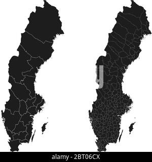 Cartes vectorielles de la Suède avec régions administratives, municipalités, départements, frontières Illustration de Vecteur