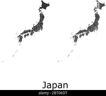 Cartes vectorielles du Japon avec régions administratives, municipalités, départements, frontières Illustration de Vecteur