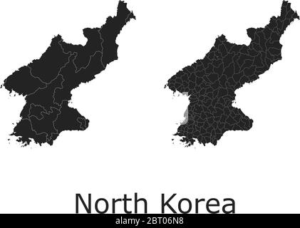 Cartes vectorielles de la Corée du Nord avec régions administratives, municipalités, départements, frontières Illustration de Vecteur