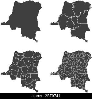 République démocratique du Congo cartes vectorielles avec régions administratives, municipalités, départements, frontières Illustration de Vecteur