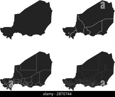 Cartes vectorielles du Niger avec régions administratives, municipalités, départements, frontières Illustration de Vecteur