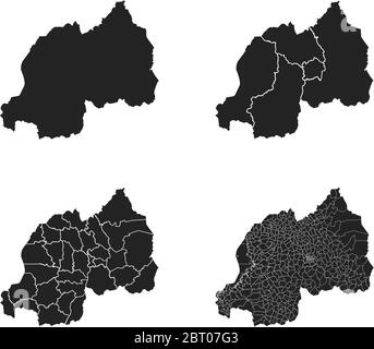 Cartes vectorielles du Rwanda avec régions administratives, municipalités, départements, frontières Illustration de Vecteur