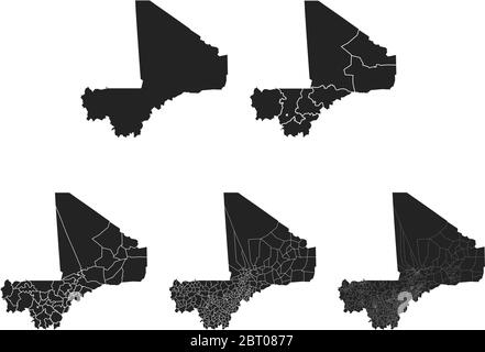 Cartes vectorielles du Mali avec régions administratives, municipalités, départements, frontières Illustration de Vecteur