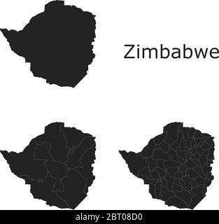 Cartes vectorielles du Zimbabwe avec régions administratives, municipalités, départements, frontières Illustration de Vecteur