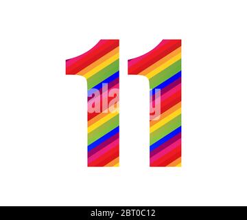 11 Numéro caractère numérique du style Rainbow. Illustration vectorielle colorée de onze nombres isolée sur fond blanc. Illustration de Vecteur