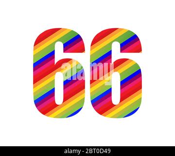 66 Numéro caractère numérique du style Rainbow. Illustration vectorielle colorée à six chiffres isolée sur fond blanc. Illustration de Vecteur