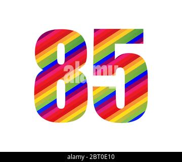 85 Numéro caractère numérique Rainbow style. Illustration vectorielle colorée à quatre-vingt-cinq chiffres isolée sur fond blanc. Illustration de Vecteur