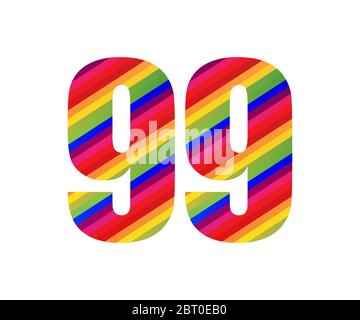 99 Numéro Rainbow style chiffre. Quatre-vingt-dix-neuf chiffres colorés illustration vectorielle conception isolée sur fond blanc. Illustration de Vecteur